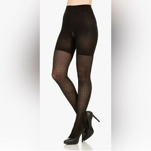 NWT ASSETS by Spanx Women’s Black Shaping Tights Wishbone Design- Size 5/220-265 - Picture 1 of 6